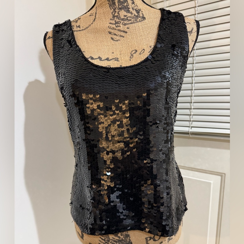 Cathy Hardwick gorgeous thick high quality  sequin black tank top size Medium